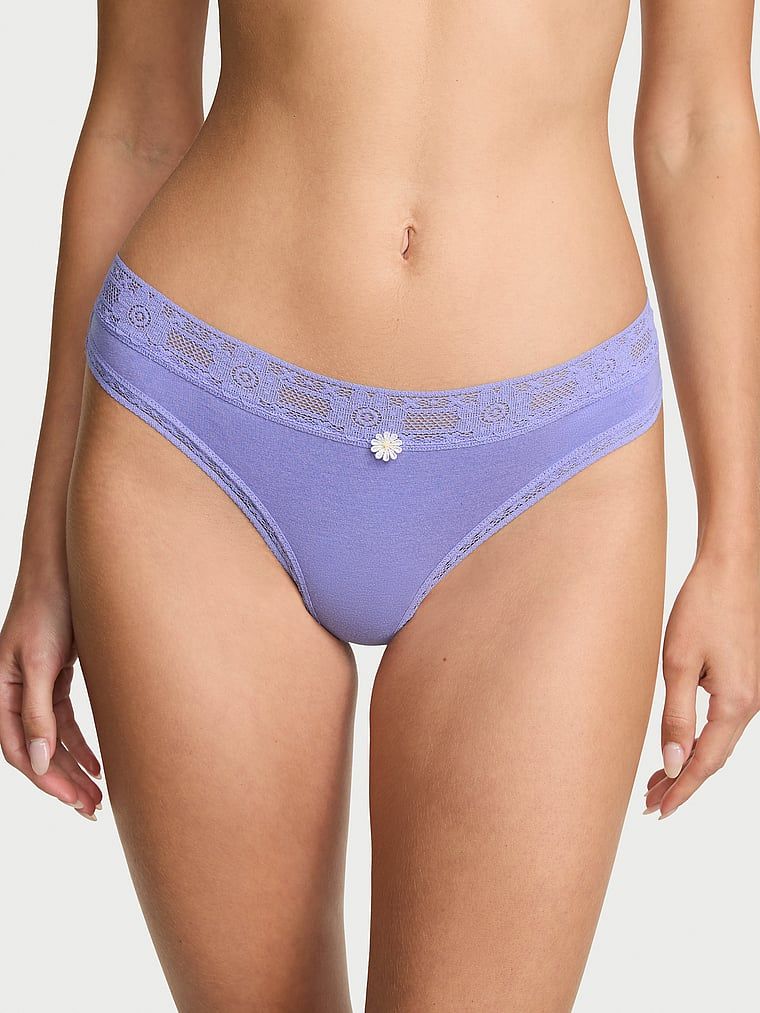 Lace Trim Stringi bawełniane z koronką szydełkową Lace-Trim