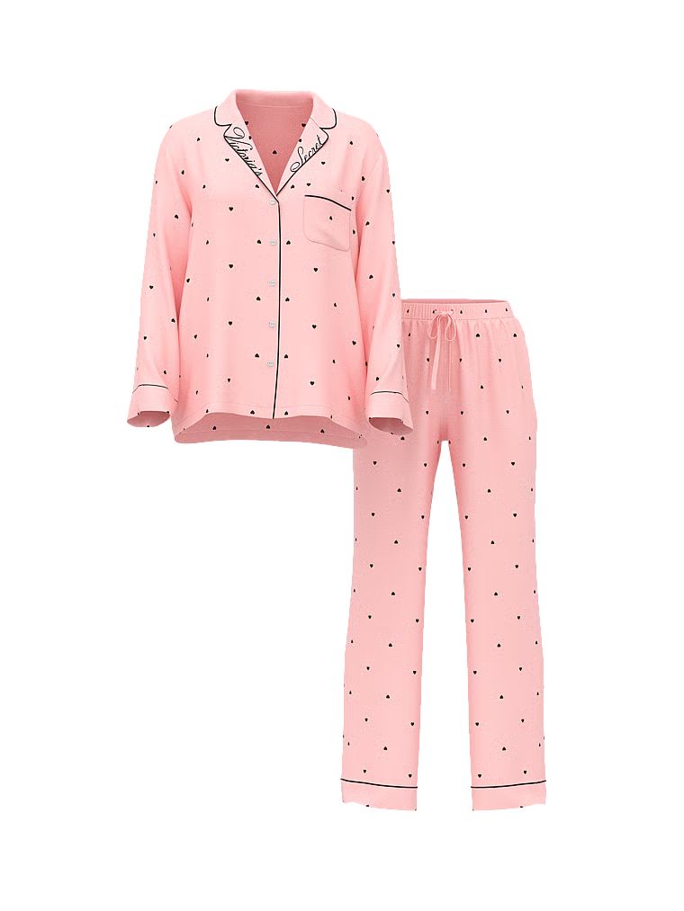 Piżama satynowa błyszcząca z długimi rękawami Glazed Satin. Produkt jest wzorzysty i pochodzi z kolekcji Victoria's Secret. 
