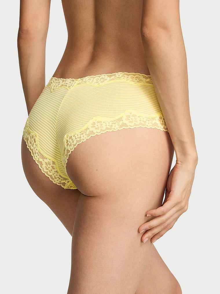 Majtki bawełniane w paseczki z koronką na krawędziach Cheeky. Produkt ma kolor żółty i pochodzi z kolekcji Lace Trim. 