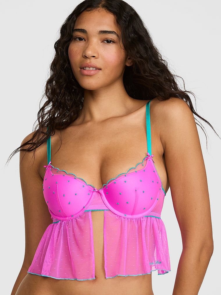 Lekko usztywniany top gorsetowy z zaokrąglonym dekoltem PINK Wink