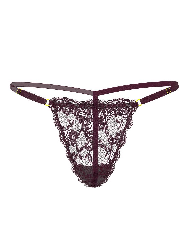 Stringi koronkowe z regulowanymi paskami Lace V-String. Produkt ma kolor purpurowy i pochodzi z kolekcji Dream Angels. 