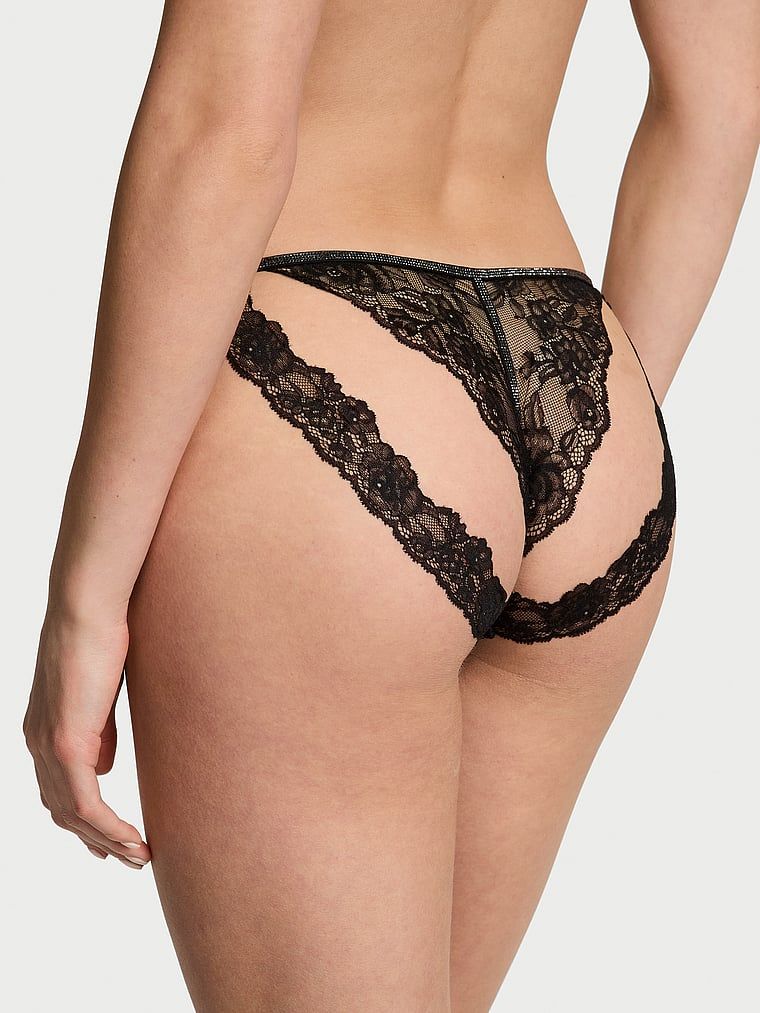 Majtki z wyjątkowym tyłem Sheer Shine Rose Bikini. Produkt ma kolor czarny i pochodzi z kolekcji Very Sexy. 