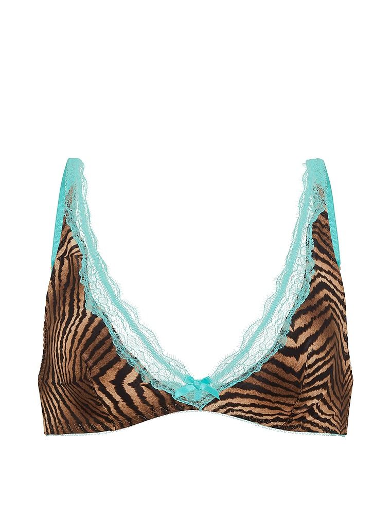Biustonosz nieusztywniany bez fiszbin satynowy Tease. Produkt ma kolor druk i pochodzi z kolekcji Victoria's Secret. 