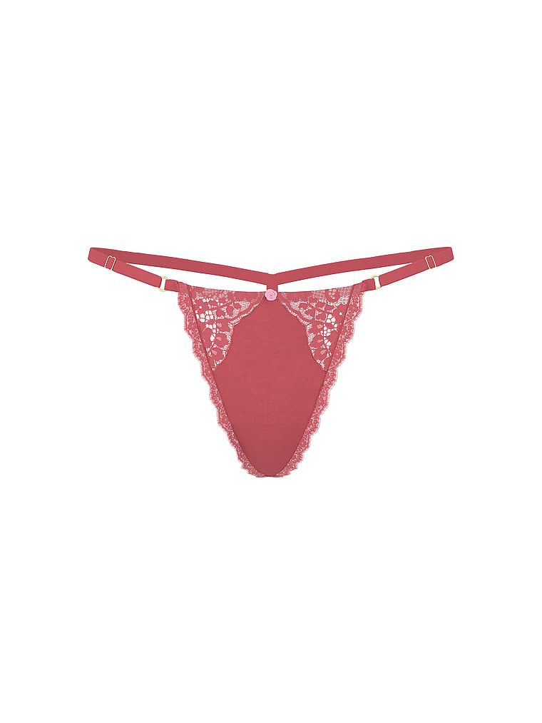 Stringi z koronką z regulowanymi paskami Lace-Trim V-String. Produkt ma kolor różowy i pochodzi z kolekcji Body by Victoria. 