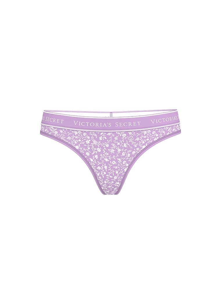 Stringi bawełniane z logo w talii. Produkt ma wzór kwiatowy i pochodzi z kolekcji Cotton. 