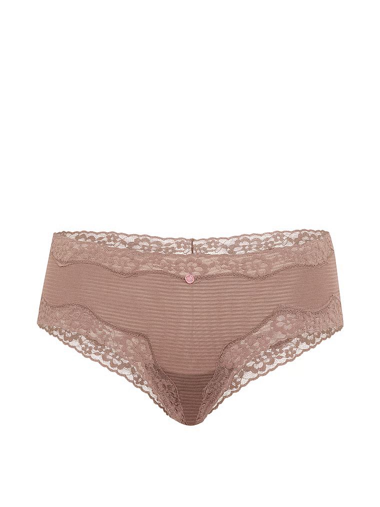 Majtki bawełniane w paseczki z koronką na krawędziach Cheeky. Produkt ma kolor brązowy i pochodzi z kolekcji Lace Trim. 