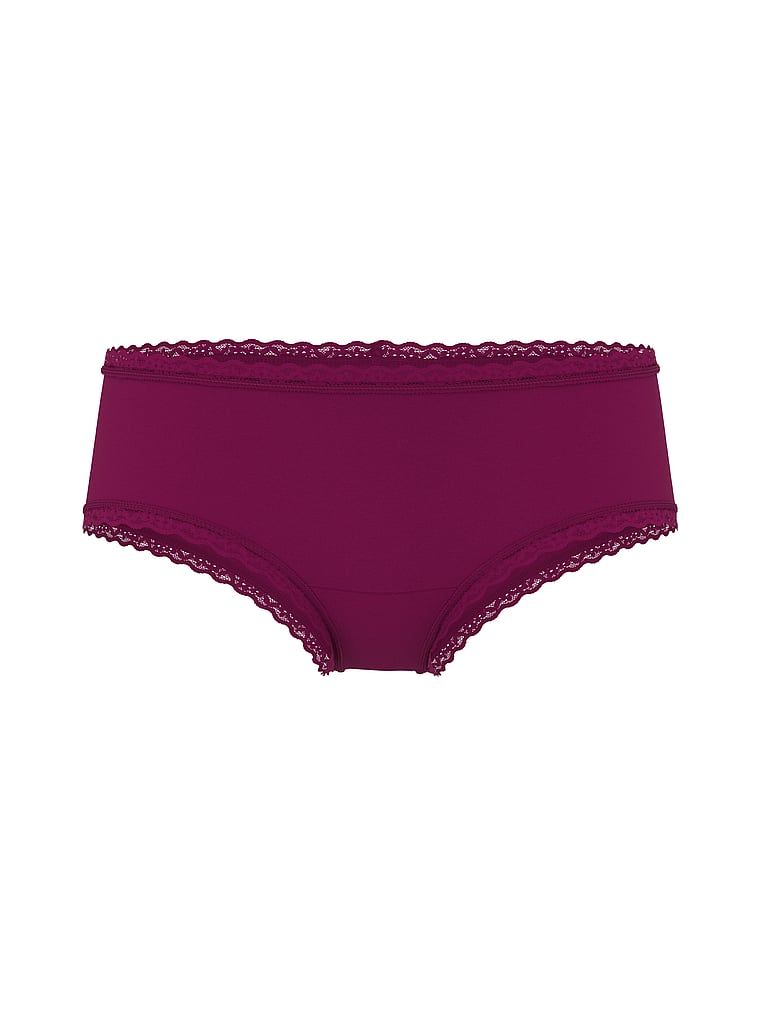 Majtki bawełniane z koronką na krawędziach Lace-Waist Cheeky. Produkt ma kolor różowy i pochodzi z kolekcji Body by Victoria. 