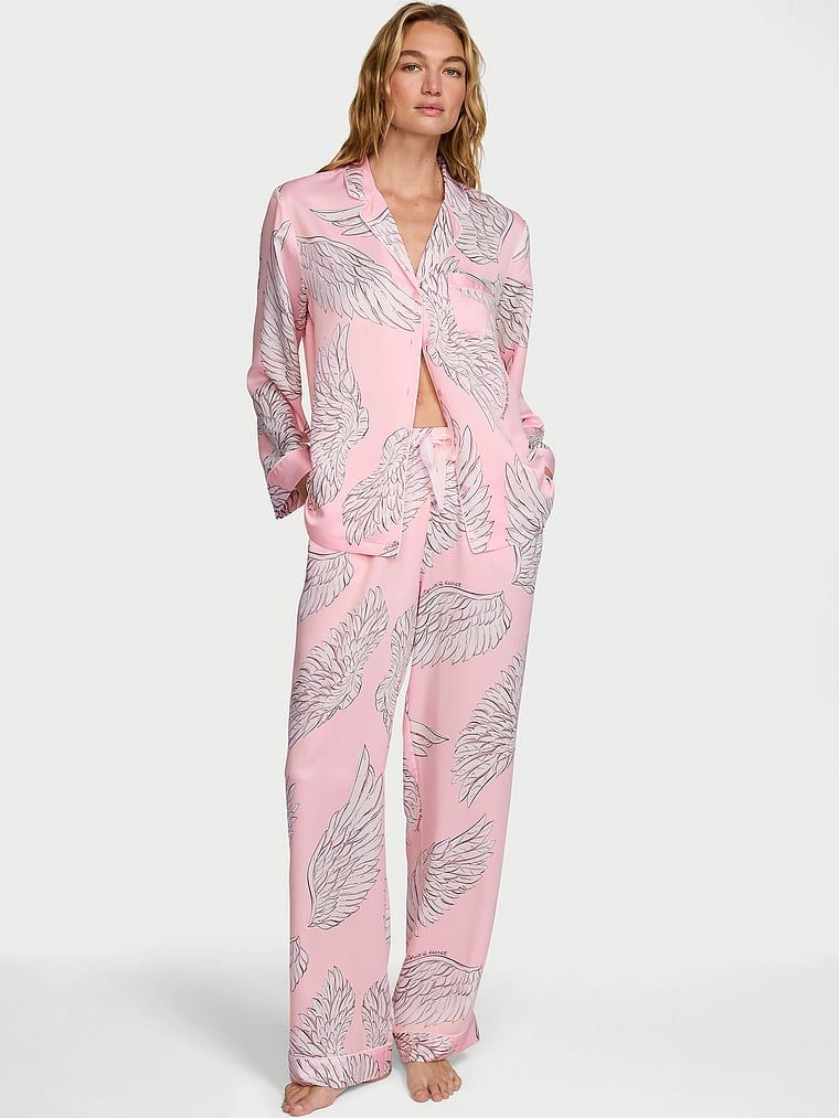 Victoria's Secret Piżama satynowa z długimi rękawami Signature