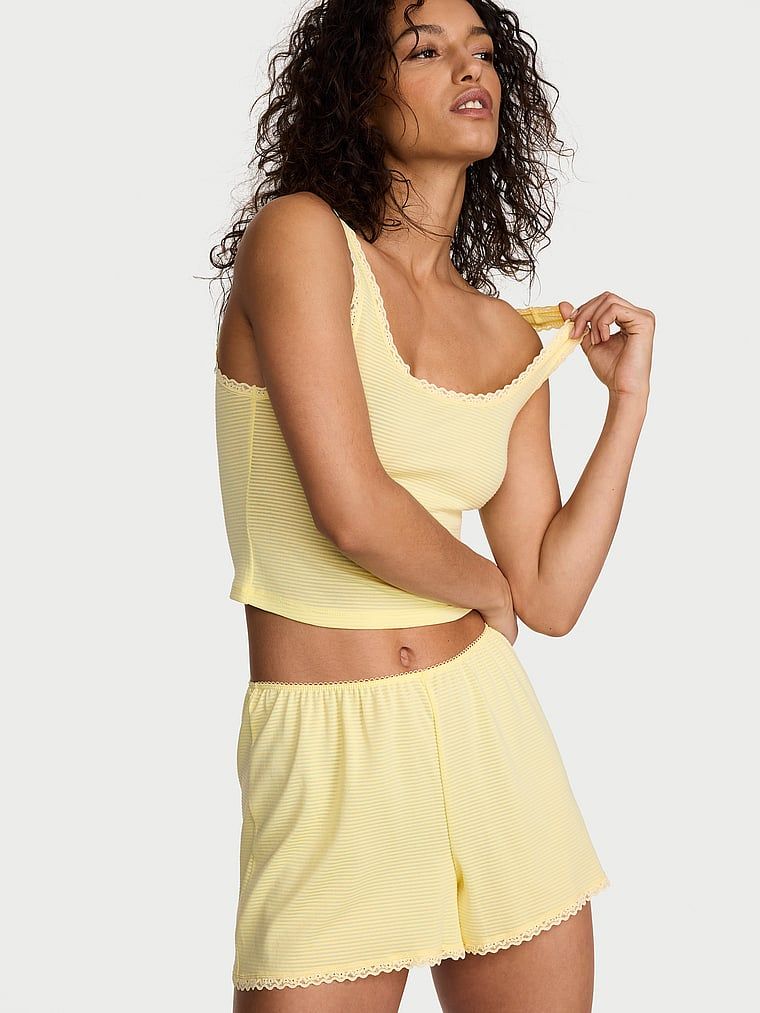Victoria's Secret Zestaw do spania z bawełny - top i szorty Shadow Stripe