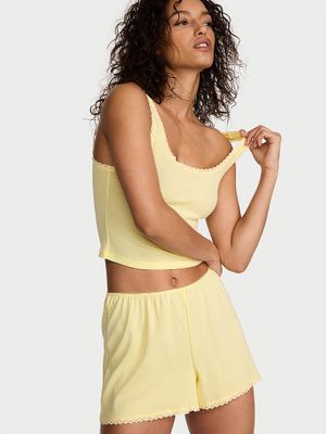 Victoria's Secret Zestaw do spania z bawełny - top i szorty Shadow Stripe