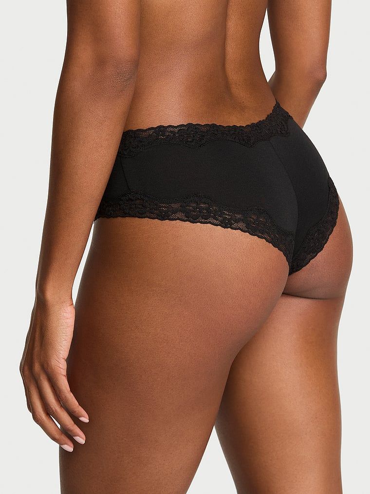 Majtki bawełniane z koronką na krawędziach Lace-Waist Cheeky. Produkt ma kolor czarny i pochodzi z kolekcji Lace Trim. 