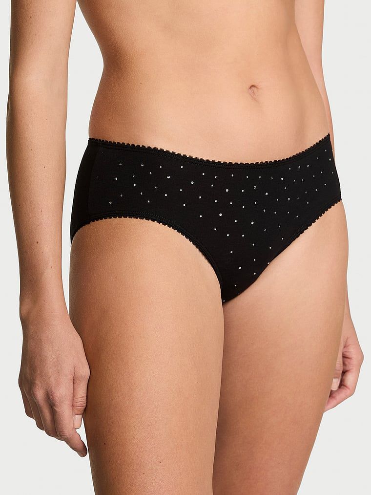 Majtki bawełniane z cekinami Sparkle Hiphugger. Produkt ma kolor czarny i pochodzi z kolekcji Victoria's Secret. 