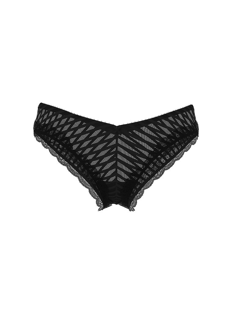 Majtki z paseczków z wysoko wyciętymi nogawkami Tease Sheer Stripe Cheeky. Produkt ma kolor czarny i pochodzi z kolekcji Victoria's Secret. 