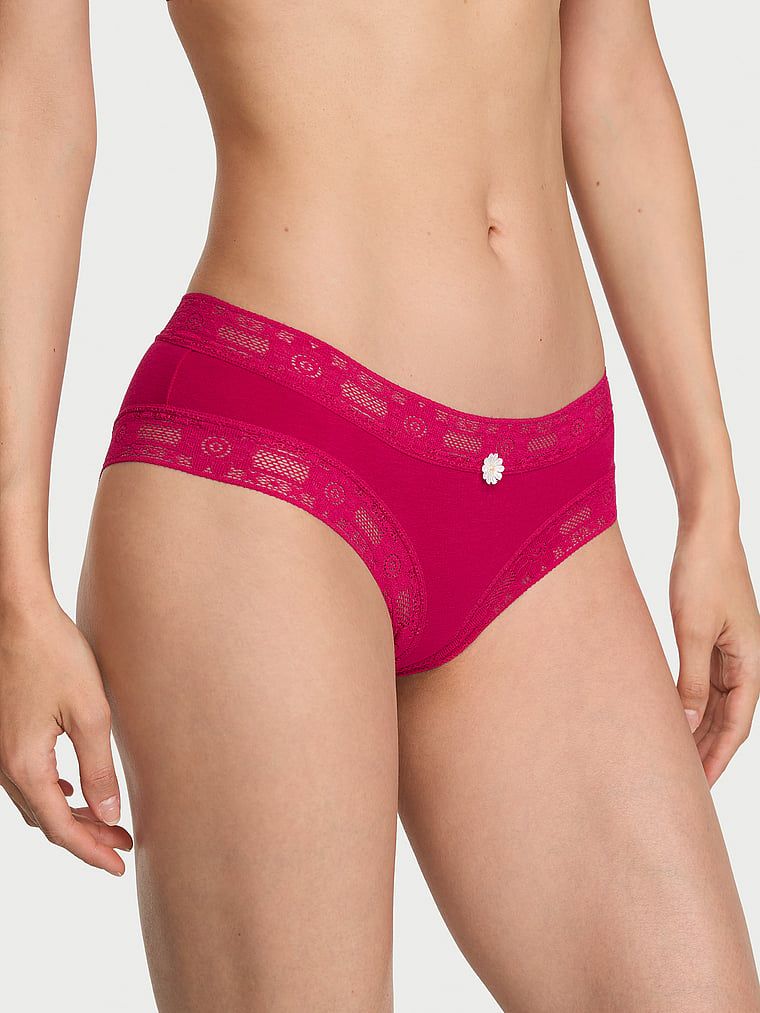 Lace Trim Majtki bawełniane z koronką szydełkową Cheeky