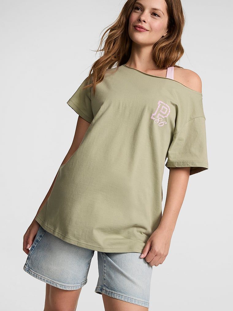 PINK T-shirt Campus Cotton z odkrytymi ramionami