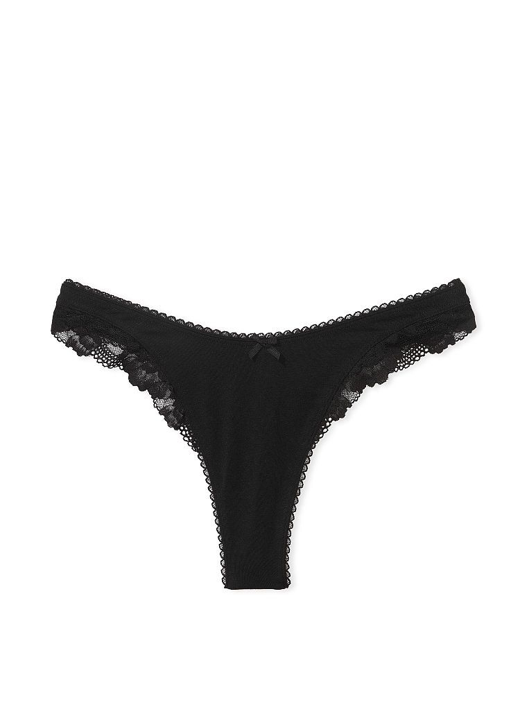 Stringi bawełniane ze wstawkami z koronki Lace-Trim High-Leg Scoop. Produkt ma kolor czarny i pochodzi z kolekcji Victoria's Secret. 