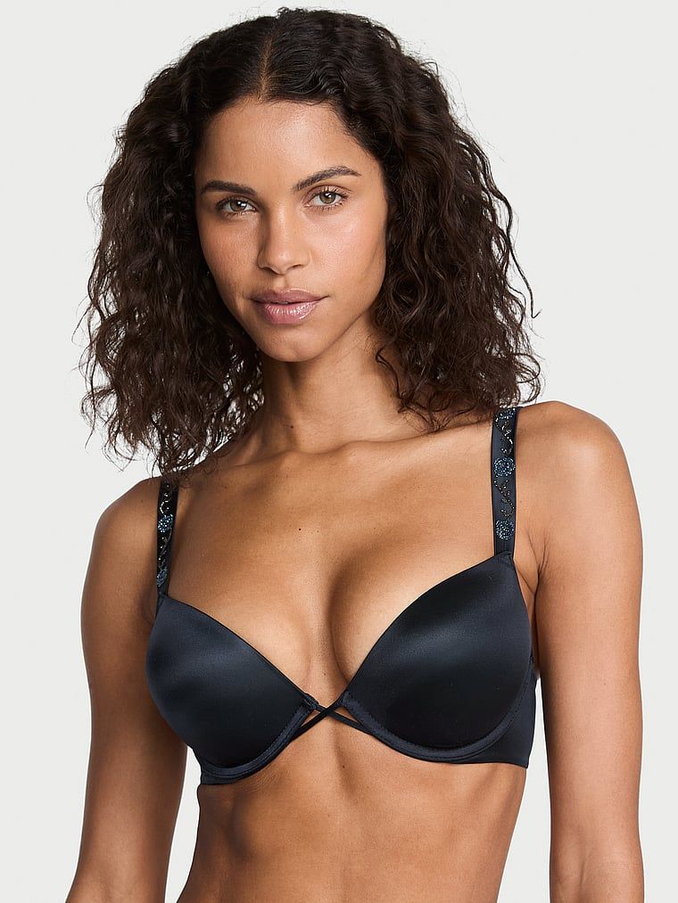 Very Sexy Biustonosz push-up powiększający o 2 rozmiary z błyszczącymi ramiączkami Electric Orchid Shine Strap Bombshell