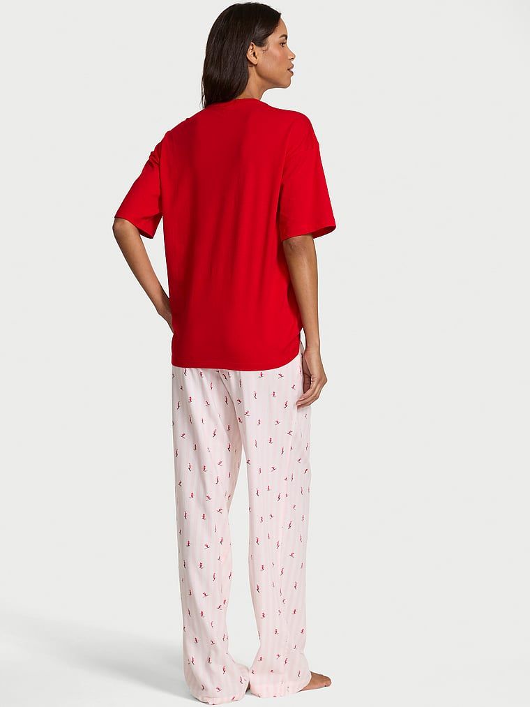 Piżama flanelowa - t-shirt i spodnie. Produkt ma kolor czerwony i pochodzi z kolekcji Victoria's Secret. 