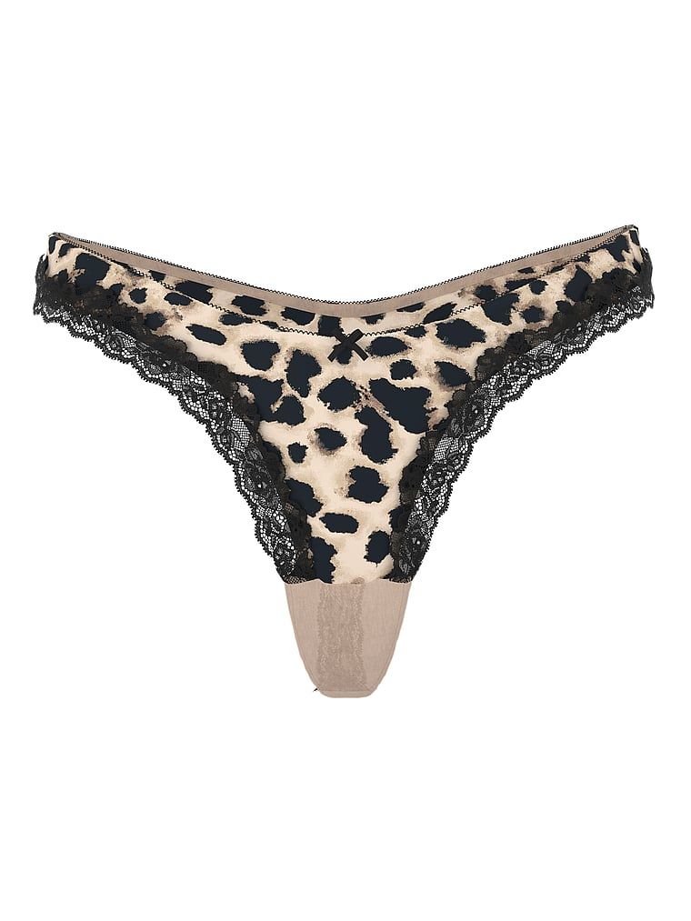 Stringi z siateczki z koronką na krawędziach Mesh Lace-Trim. Produkt ma wzór z motywem zwierzęcym i pochodzi z kolekcji Very Sexy. 