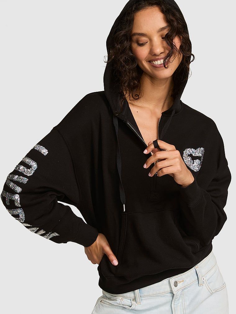 PINK Bluza z kapturem Campus Fleece z zamkiem do połowy