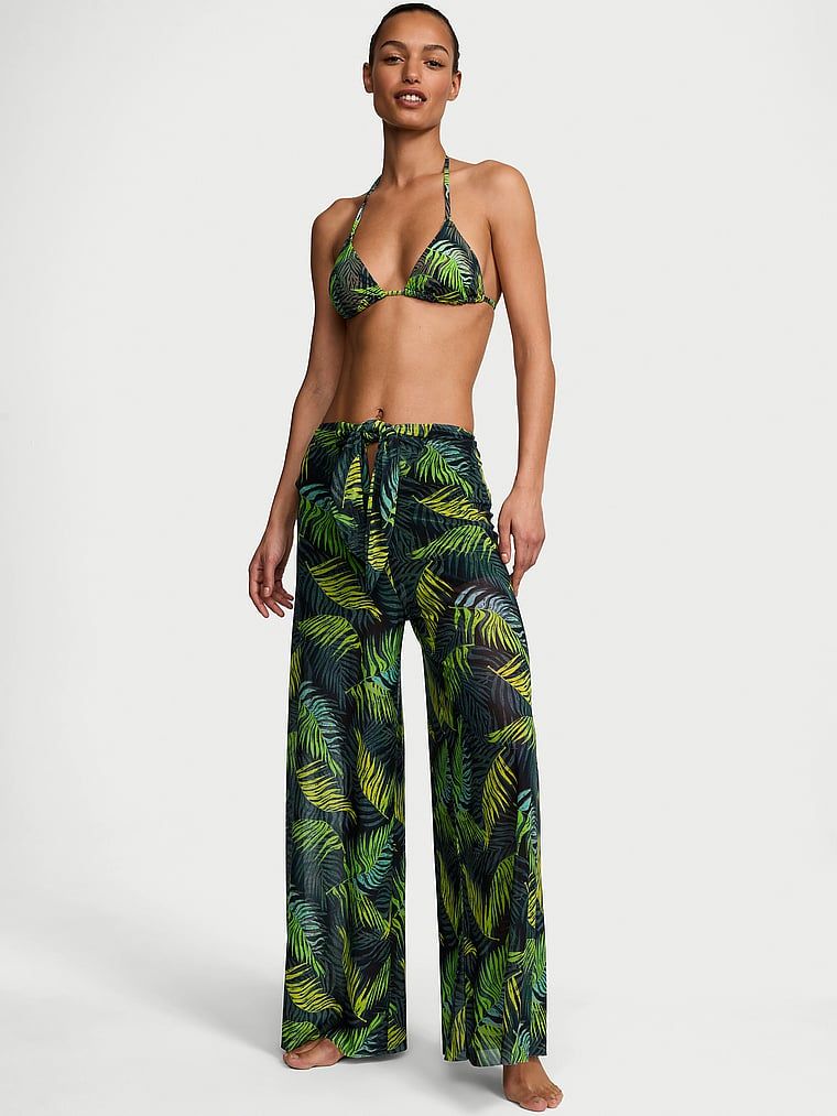 Spodnie z siateczkowego materiału na plażę Tie-Front. Produkt jest wzorzysty i pochodzi z kolekcji Victoria's Secret Swim. 