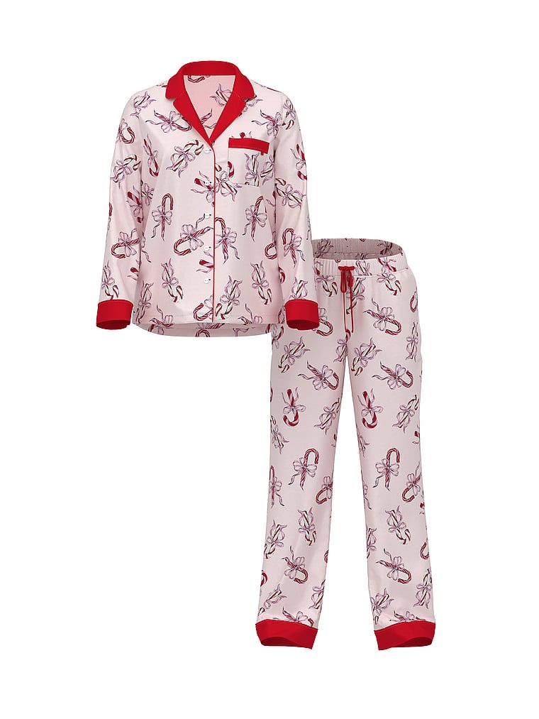 Piżama satynowa błyszcząca z długimi rękawami Glazed Satin. Produkt jest wzorzysty i pochodzi z kolekcji Victoria's Secret. 