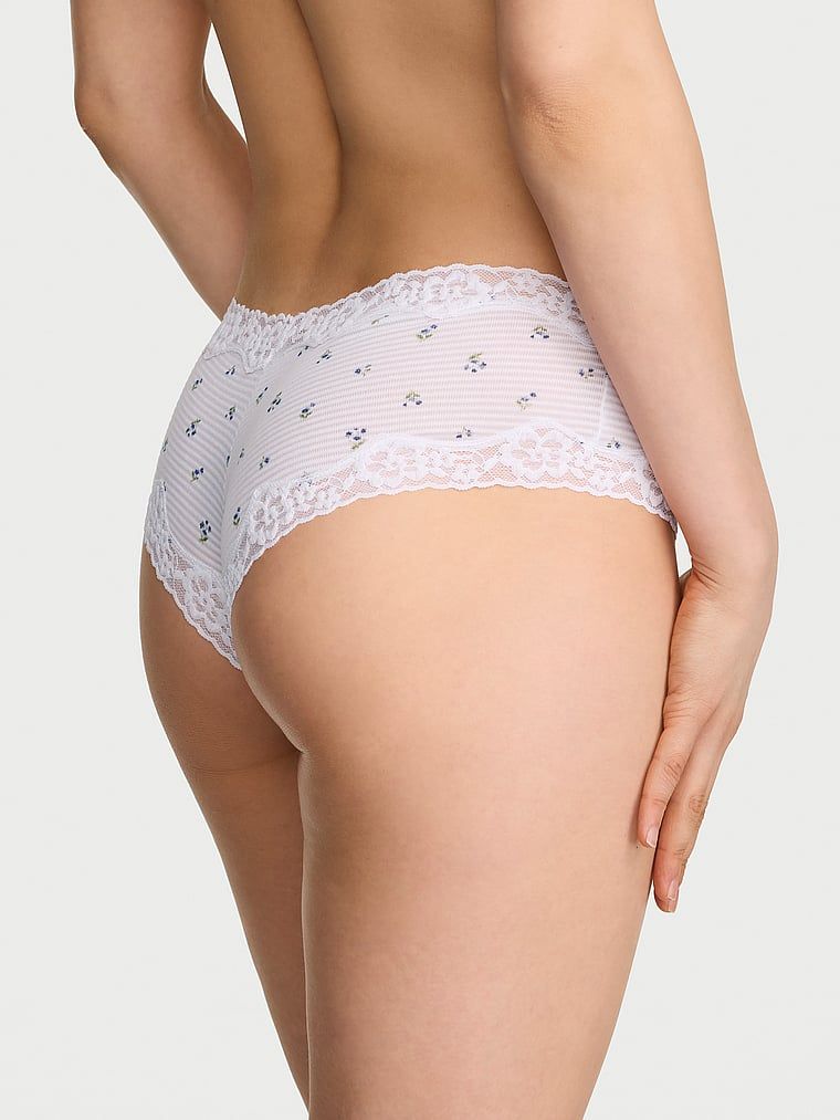 Majtki bawełniane w paseczki z koronką na krawędziach Cheeky. Produkt ma wzór kwiatowy i pochodzi z kolekcji Lace Trim. 