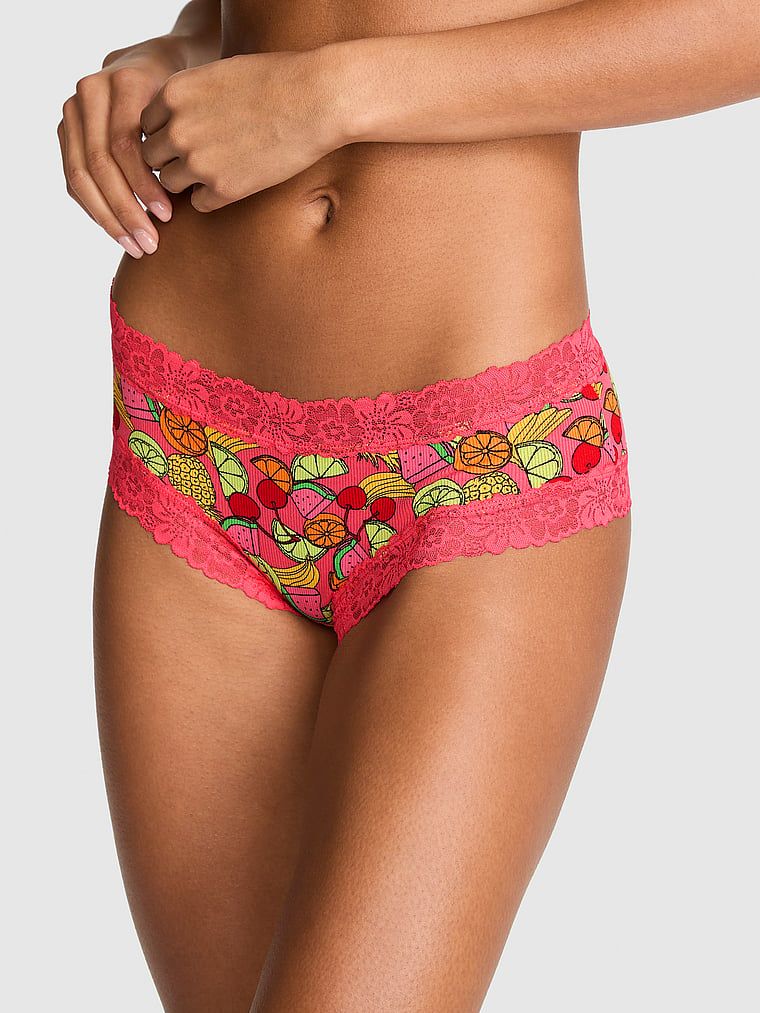 PINK Majtki bawełniane z koronkowym wykończeniem Cheeky PINK Wink