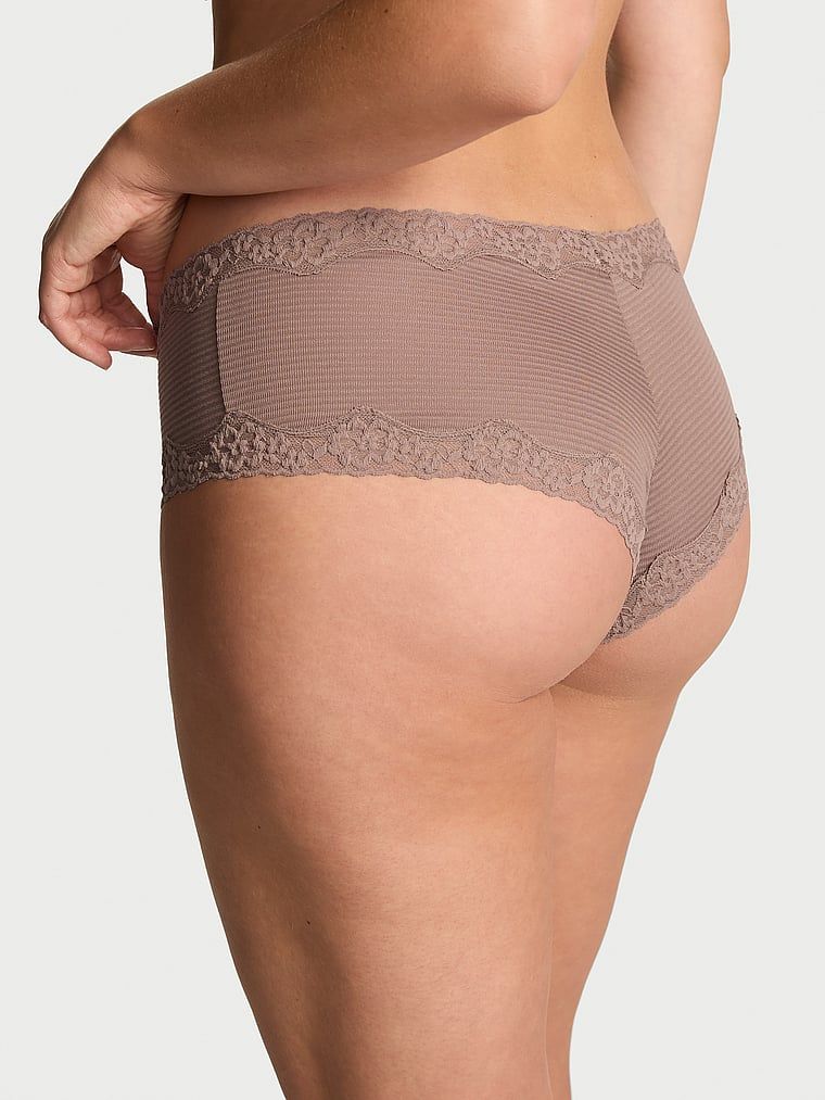 Majtki bawełniane w paseczki z koronką na krawędziach Cheeky. Produkt ma kolor brązowy i pochodzi z kolekcji Lace Trim. 