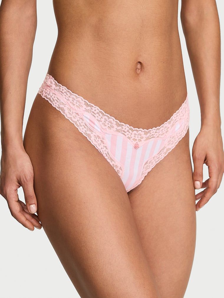 Lace Trim Stringi bawełniane z koronką Lace-Trim