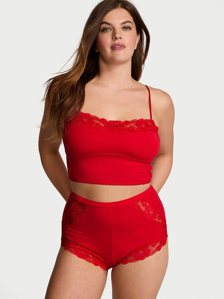 Zestaw z modalu z koronką do spania Cami Set. Produkt ma kolor czerwony i pochodzi z kolekcji Victoria's Secret. 