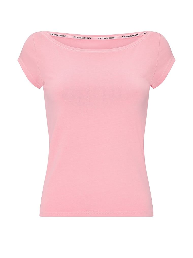 T-shirt bawełniany z dekoltem łódka Boatneck. Produkt ma kolor różowy i pochodzi z kolekcji Angel Essentials. 
