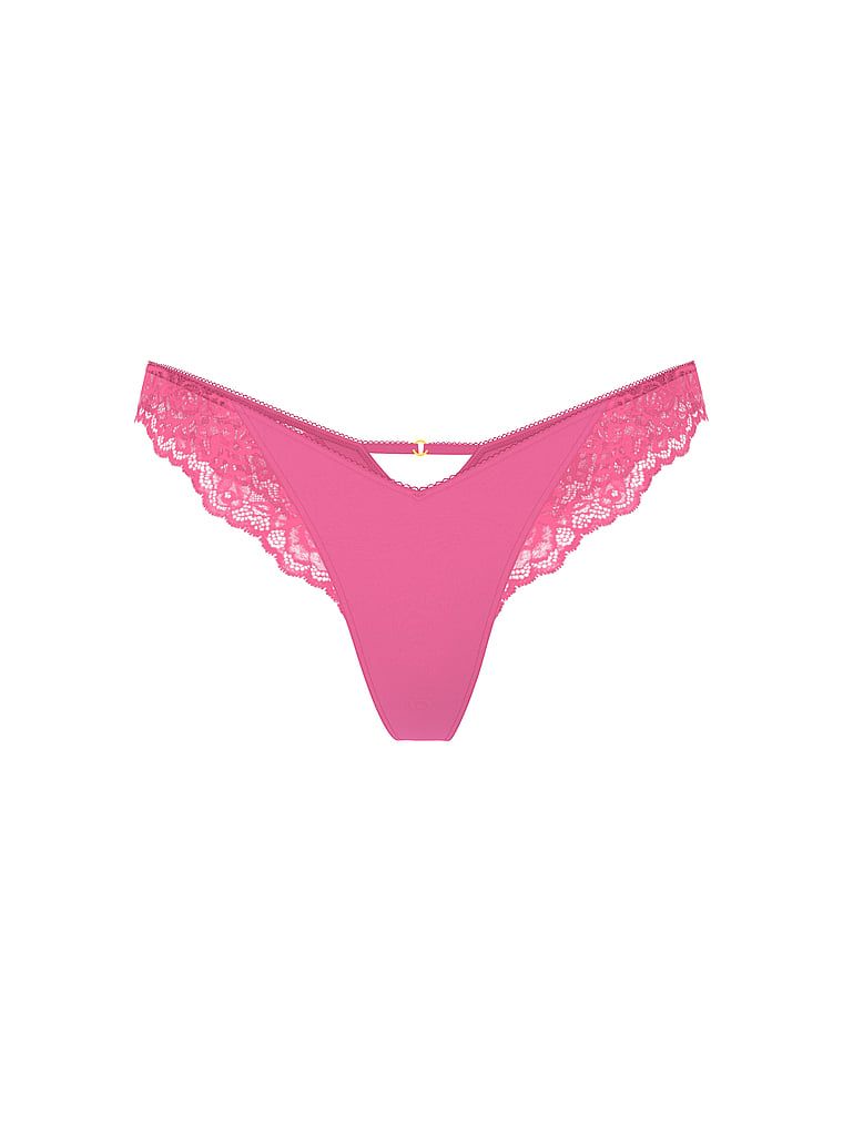 Stringi z koronką i wysoko wyciętymi nogawkami Lace-Trim High-Leg. Produkt ma kolor różowy i pochodzi z kolekcji Very Sexy. 