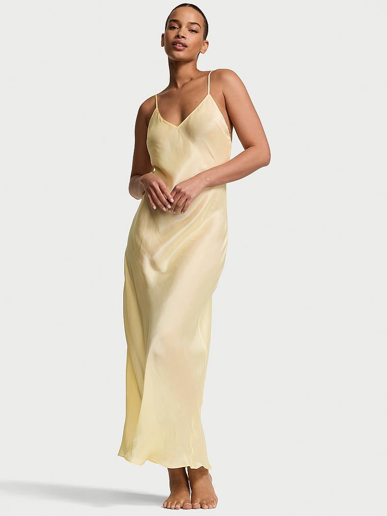 Victoria's Secret Sukienka satynowa długa prześwitująca Luxe Sheer Slip