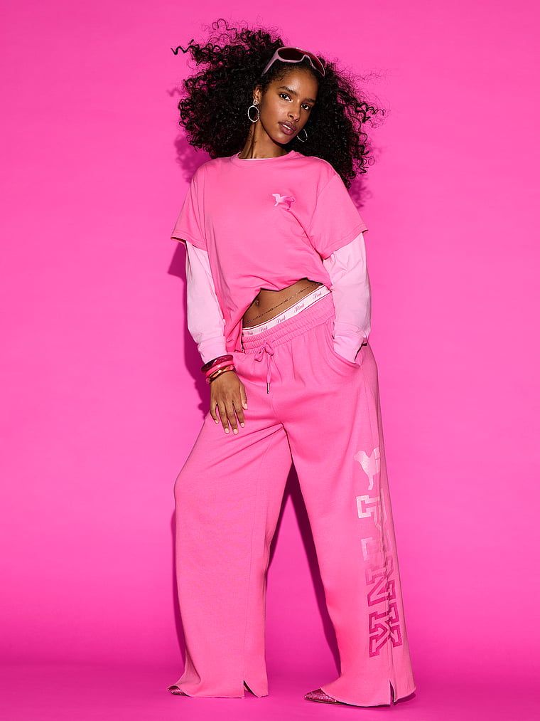 PINK Spodnie dresowe Campus Fleece z szerokimi nogawkami i rozcięciami