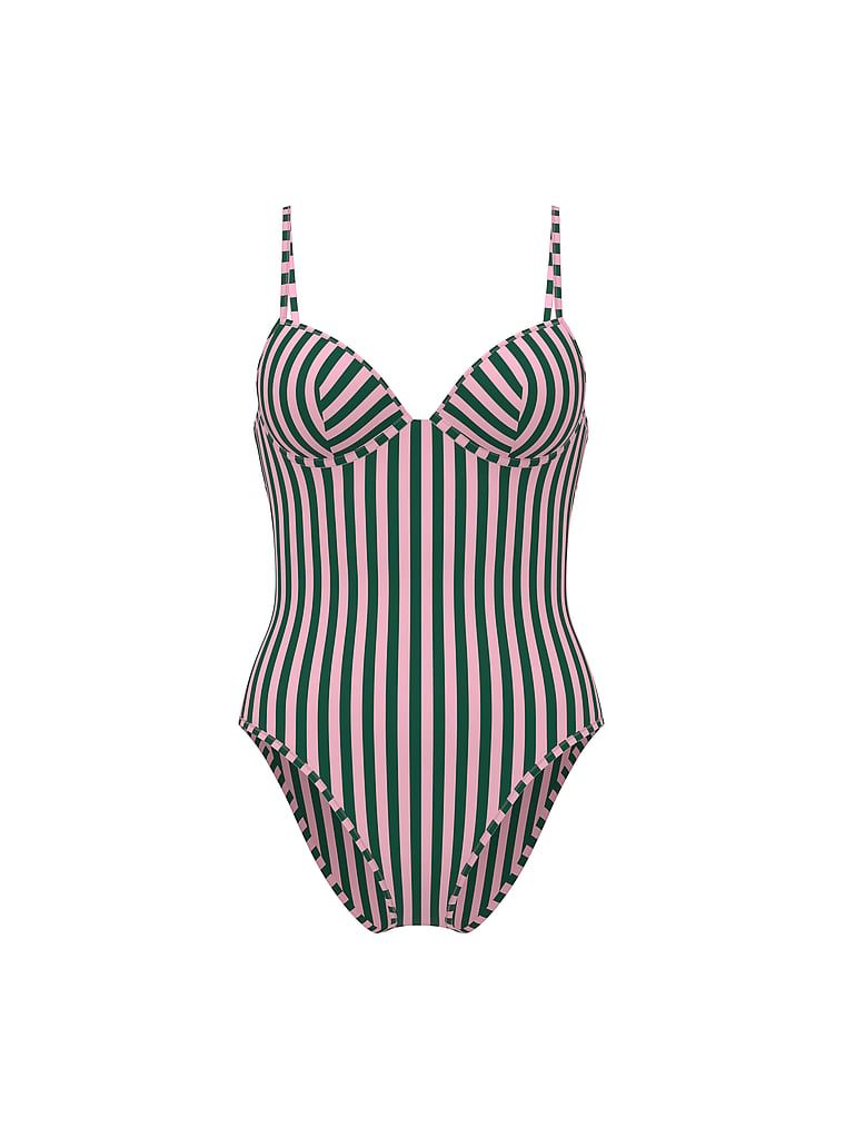 Strój kąpielowy jednoczęściowy Essential Heritage Stripe Balconette. Produkt jest wzorzysty i pochodzi z kolekcji Victoria's Secret Swim. 