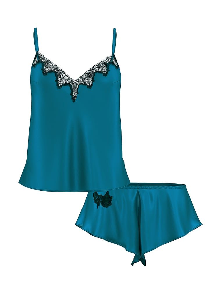 Victoria's Secret Satynowy zestaw z koronką do spania Satin Rose Lace-Trim