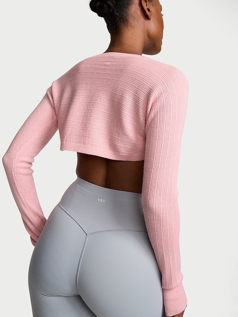 Sweterek bolerko z długimi rękawami Rib Knit. Produkt ma kolor różowy i pochodzi z kolekcji VSX. 