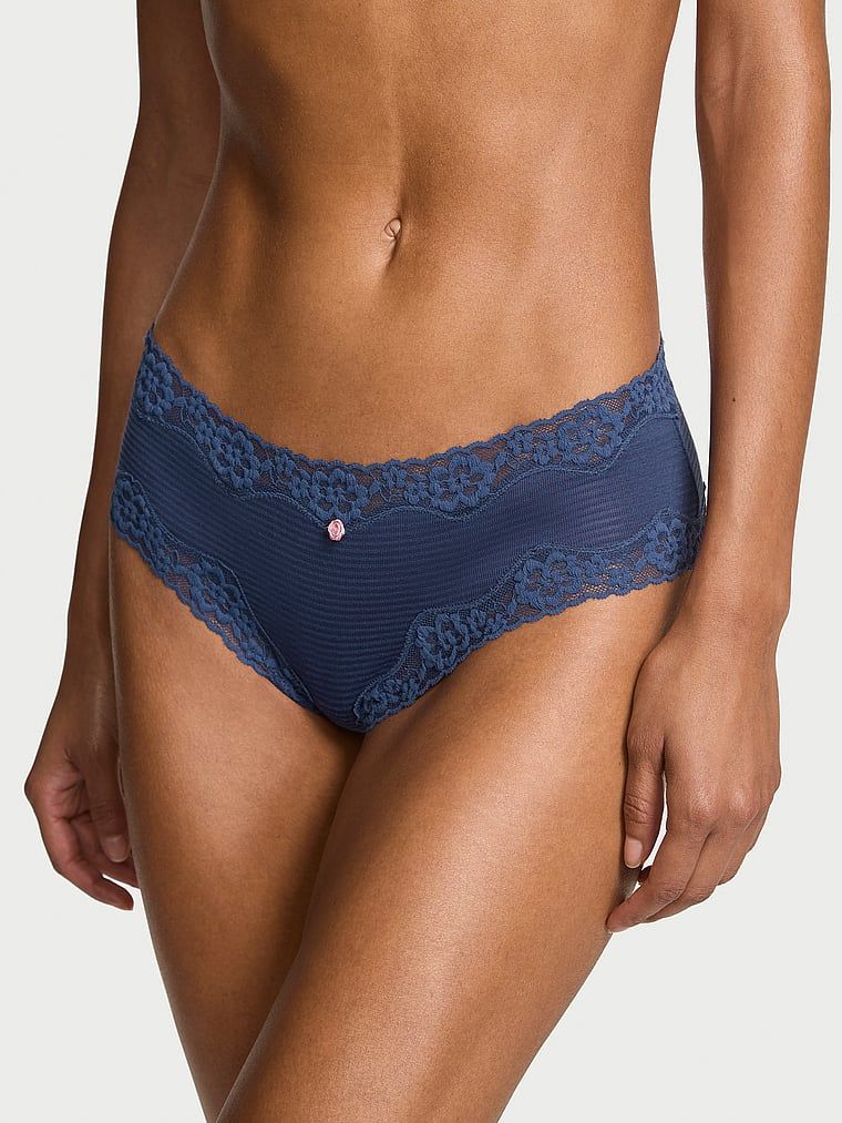 Majtki bawełniane w paseczki z koronką na krawędziach Cheeky. Produkt ma kolor niebieski i pochodzi z kolekcji Lace Trim. 