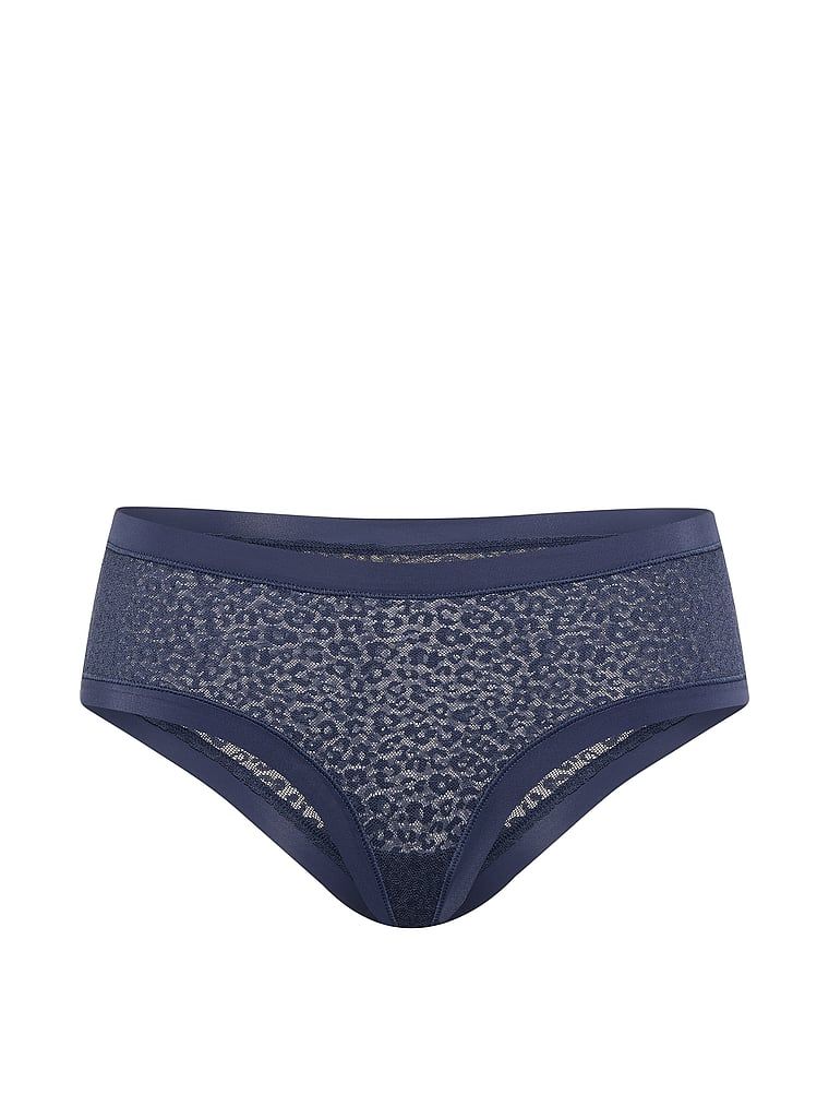 Majtki z koronki w panterkę No-Show Leopard Cheeky. Produkt ma kolor niebieski i pochodzi z kolekcji No-Show. 
