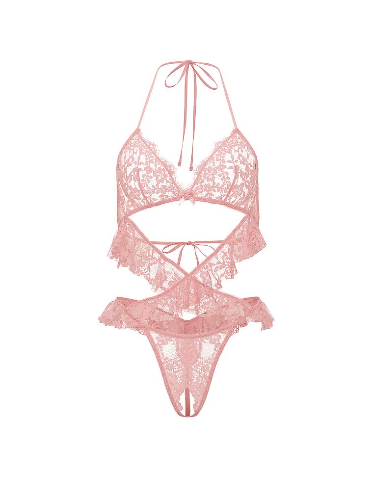 Body z falbankami Peekaboo. Produkt ma kolor różowy i pochodzi z kolekcji Dream Angels. 