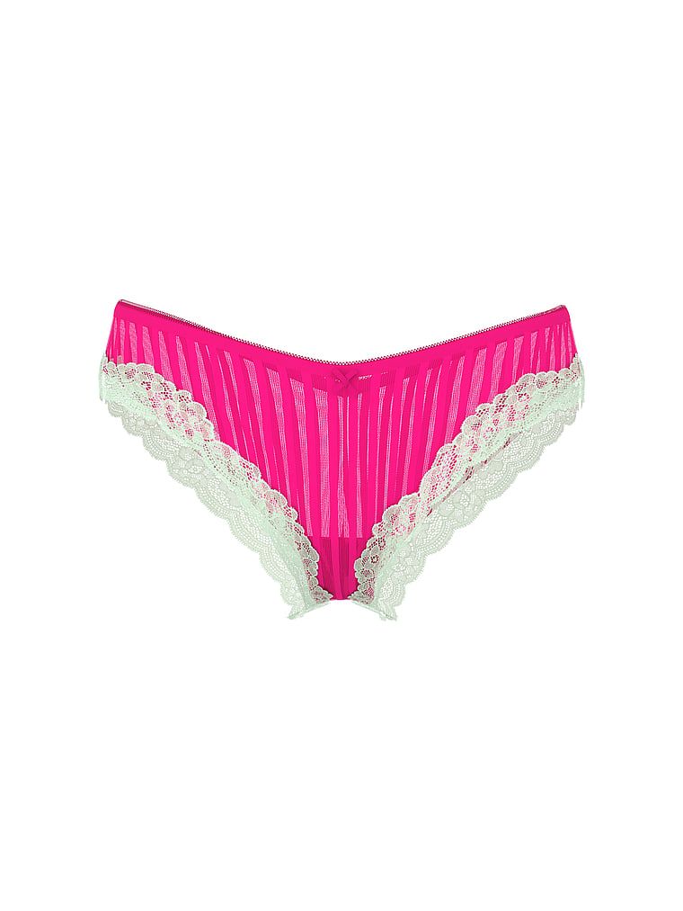 Majtki z wysoko wyciętymi nogawkami Tease Sheer Shimmer Cheeky. Produkt ma kolor różowy i pochodzi z kolekcji Victoria's Secret. 