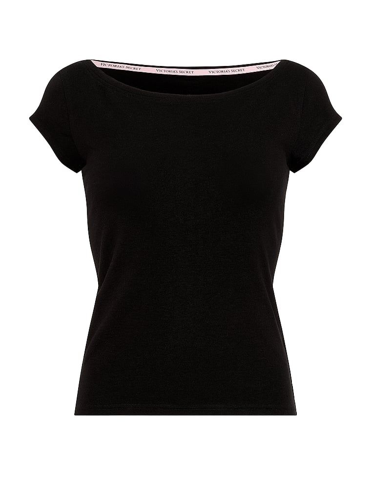 T-shirt bawełniany z dekoltem łódka Boatneck. Produkt ma kolor czarny i pochodzi z kolekcji Angel Essentials. 