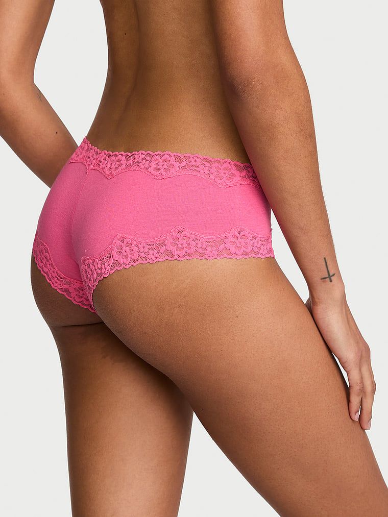 Majtki bawełniane z koronką na krawędziach Lace-Waist Cheeky. Produkt ma kolor różowy i pochodzi z kolekcji Lace Trim. 