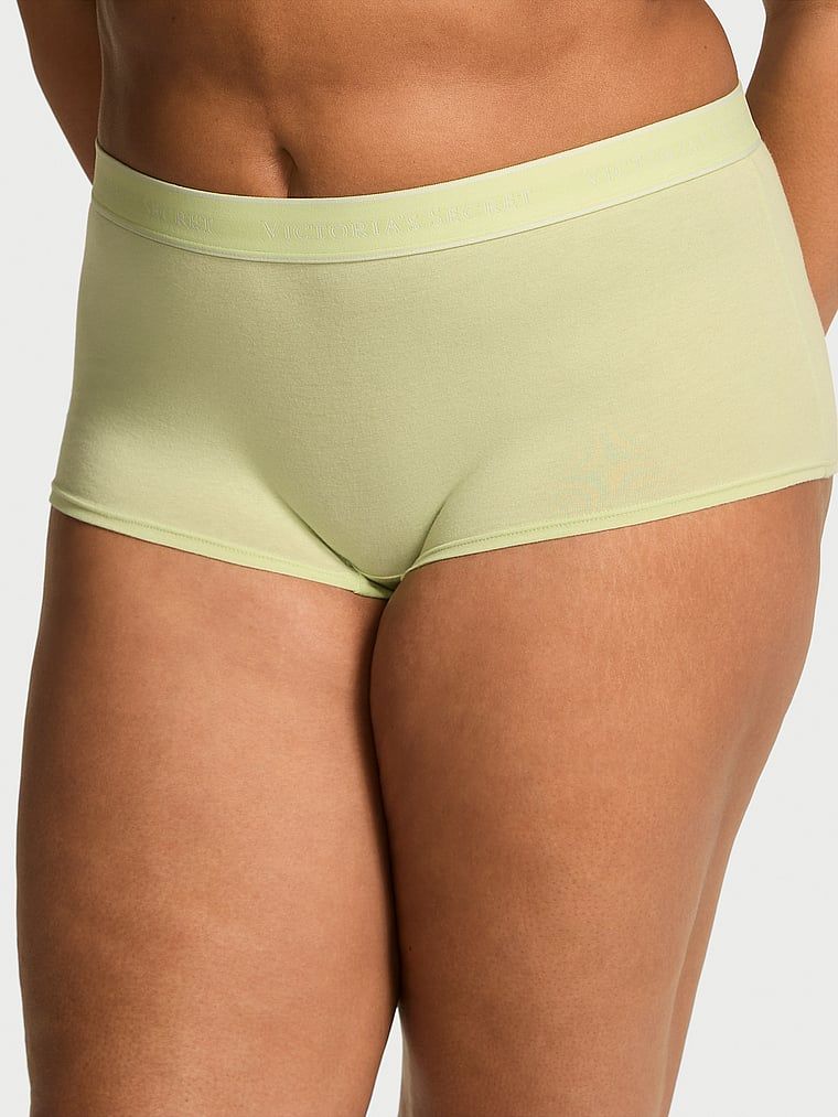 Majtki szorty bawełniane z logo w talii Boyshort. Produkt ma kolor zielony i pochodzi z kolekcji Cotton. 