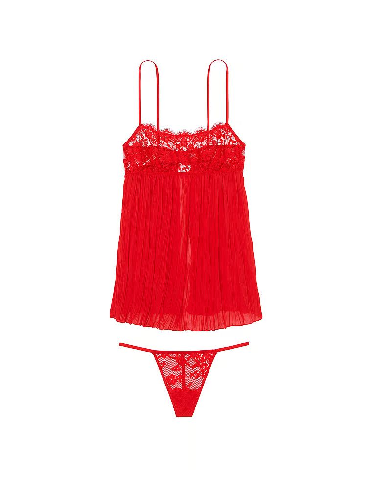 Halka i stringi Dream Lace Pleated Babydoll. Produkt ma kolor czerwony i pochodzi z kolekcji Very Sexy. 