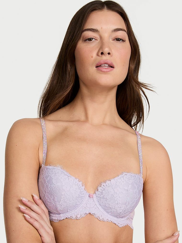 Dream Angels Biustonosz lekko usztywniany koronkowy z błyszczącymi ramiączkami Twinkle Strap Demi