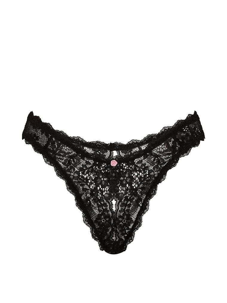 Majtki koronkowe bez kroku Peekaboo Brazilian. Produkt ma kolor czarny i pochodzi z kolekcji Dream Angels. 