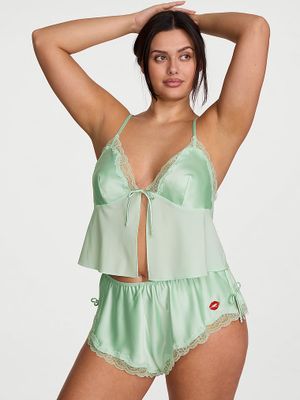 Victoria's Secret Zestaw satynowy do spania - top i szorty Tease