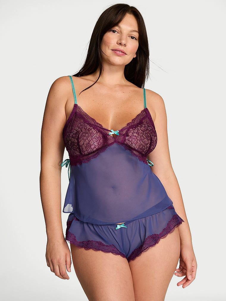 Victoria's Secret Zestaw z szyfonu do spania - top i szorty Tease
